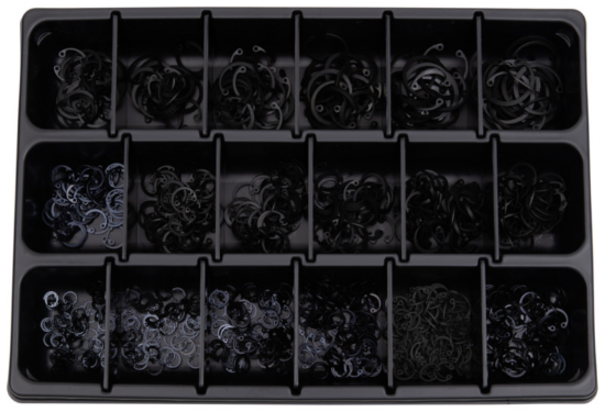 1050-delni set varovalnih obročev DIN 471 s kleščami za v sistemsko ohišje