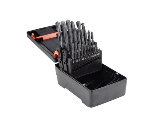 Set spiralnih svedrov za kovino DIN338 HSS, 25 kosov