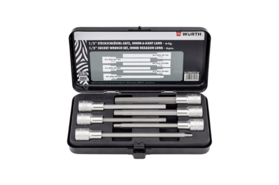 1/2-palčni nabor ključev s šestilom, šesterokotni nastavek, dolg 
