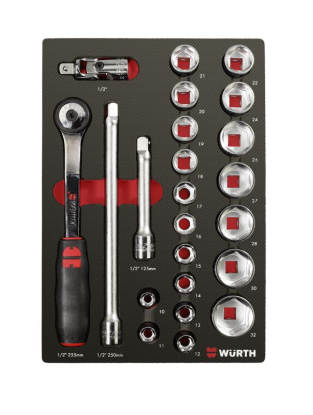 23-delni set dolgih natičnih ključev 1/2" v peni