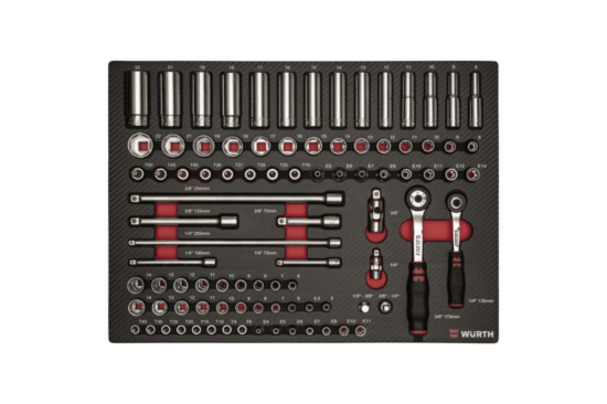 91-delni set natičnih ključev 3/8" in 1/4" v karbonski peni