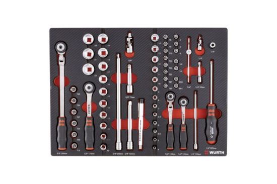 62-delni set natičnih ključev 1/4" in 3/8" VDE v peni