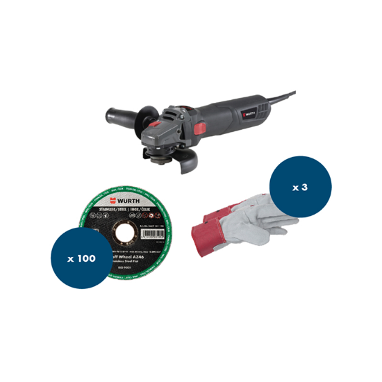 Slika Set brusilnik EWS7-125 z ploščami in rokavicami-nerjavno jeklo