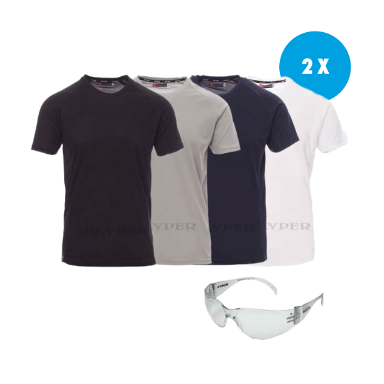 Slika 2 x kratka majica Dry Tech bela + zaščitna očala