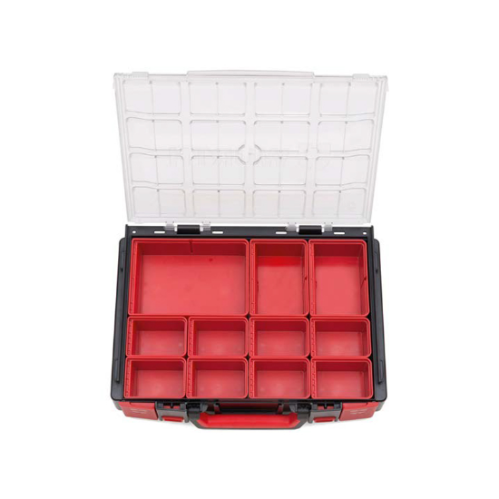 Slika SISTEMSKI KOVČEK Z 11 PREDALI ZA SHRANJEVANJE VLOŽKOV, VIJAKOV, NASTAVKOV IN OSTALIH DROBNIH STVARI