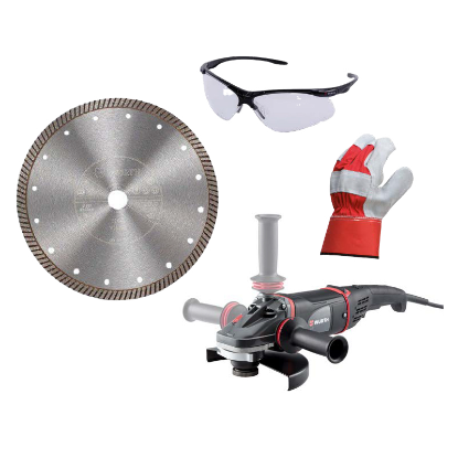 Slika Diamantna rezalna plošča 230 mm za kritine in kotna brusilka + rokavice in očala