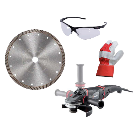 Slika Diamantna rezalna plošča 230 mm za kritine in kotna brusilka + rokavice in očala