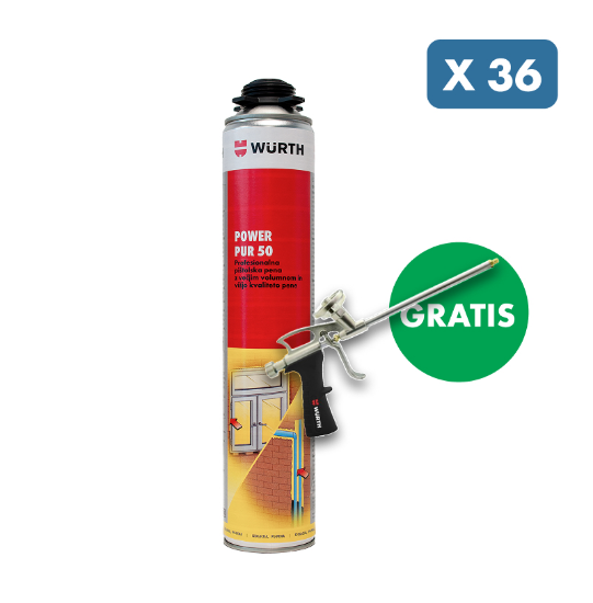 Slika 36 x PU PENA POWER PUR 50, 750 ML + GRATIS pištola