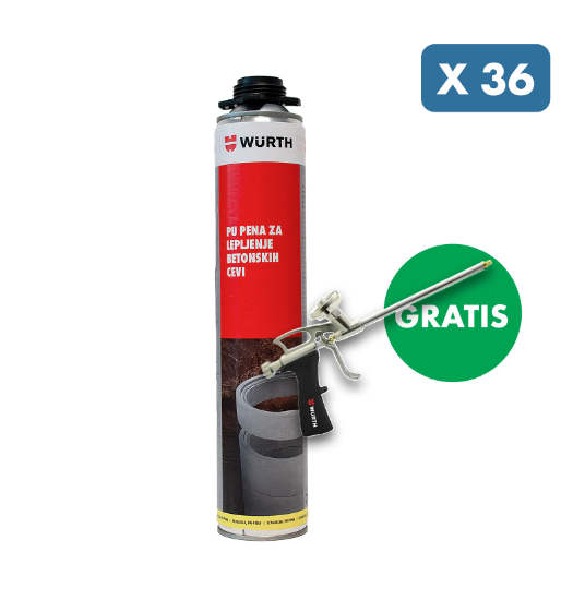 Slika 36 x PU PENA ZA BETONSKE CEVI, 750 ML + GRATIS pištola