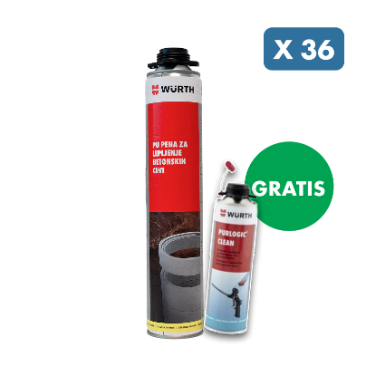 Slika 36 x PU PENA ZA BETONSKE CEVI, 750 ML + GRATIS čistilo
