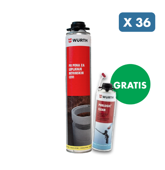 Slika 36 x PU PENA ZA BETONSKE CEVI, 750 ML + GRATIS čistilo