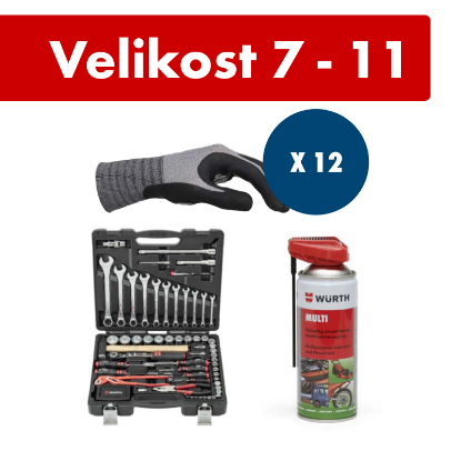 Slika 93-delni set ročnega orodja, 12 x zaščitne rokavice Tigerflex +  mazivo Multi (400 ml)