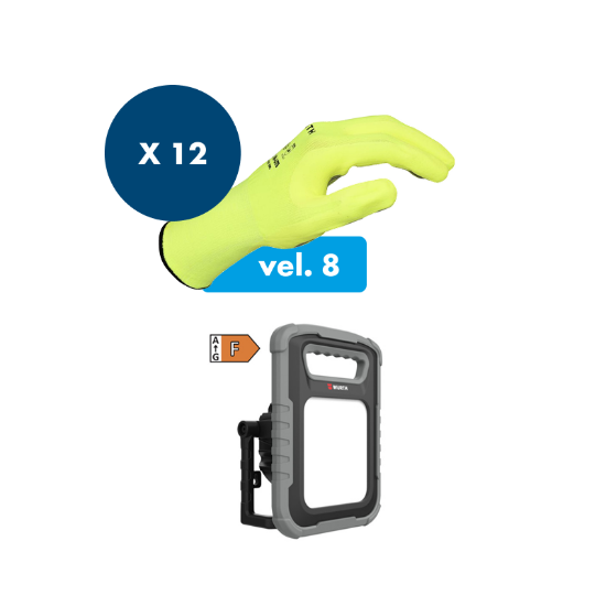 Slika LED DELOVNA LUČ ERGOPOWER DUAL IN 12X ZAŠČITNE ROKAVICE TIGERFLEX HI LITE, VELIKOST 8