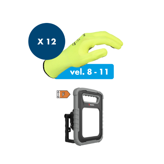 Slika LED DELOVNA LUČ ERGOPOWER DUAL IN 12X ZAŠČITNE ROKAVICE TIGERFLEX HI LITE