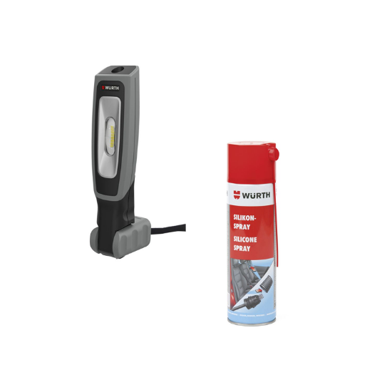 Slika LED ROČNA DELOVNA SVETILKA ERGOPOWER BOOST IN 12 X SILIKON SPREJ (500 ML)