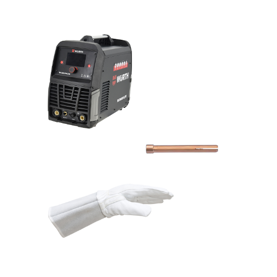 Slika Varilni aparat TIG 200 AC/DC-LCD z 10 volfram eletrodami in rokavicami za varjenje iz tankega usnja za večjo natančnost pri varjenju, vel. 10