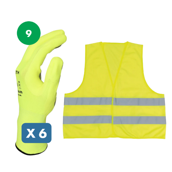 Slika 6 x rokavice Tigerflex HI-LITE vel. 9 + neon rumen odsevni jopič