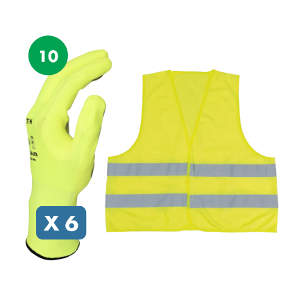Slika 6 x rokavice Tigerflex HI-LITE vel. 10 + neon rumen odsevni jopič