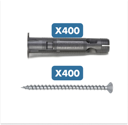 Slika 200 x 6 x 35 + 200 x 8 x 46 mm univerzalnih najlonskih zidnih vložov in 400 x vijaki za pritrditev
