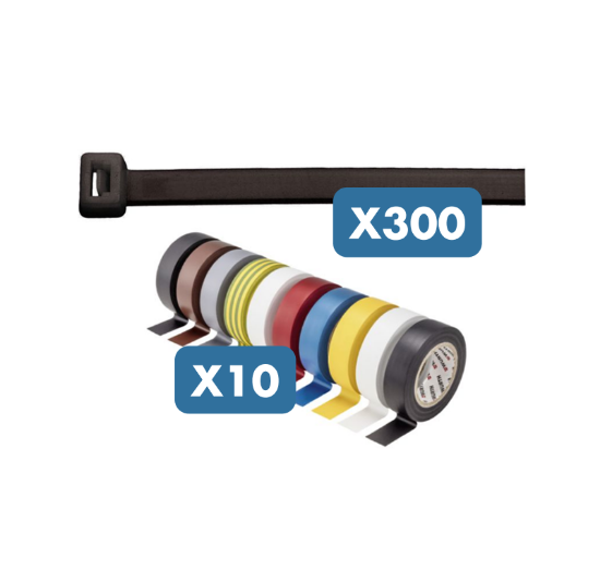 Slika 100 x vezice (2,5 x 200) + 100 x vezice (3,5 x 200) + 100 x vezice (3,5 x 280) in 10 raznobarvnih izolirnih trakov