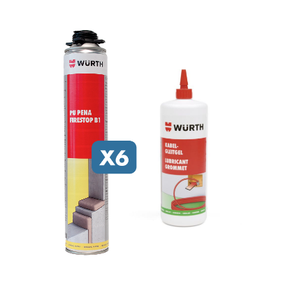 Slika Gel za lažje vlečenje kablov (1 L)  in 6 x PU Pena (750 ml), požarno odporna po standardu B1