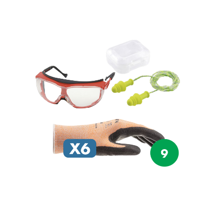 Slika Set za serviserje z očali Wega, čepki na vrvici + 6 pari protiureznih rokavic, level B, vel. 9