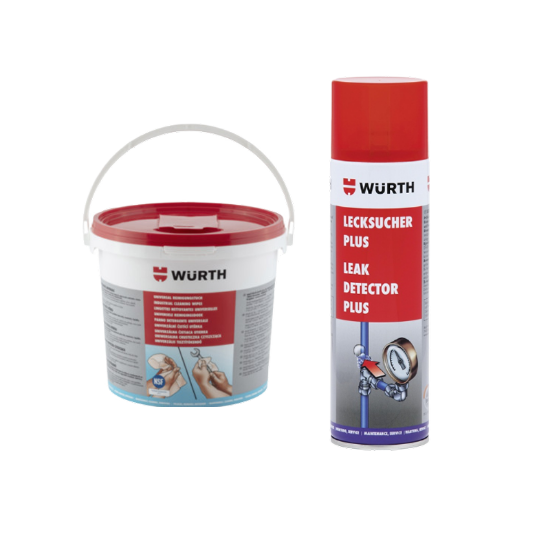 Slika Sprej za preizkušanje tesnosti (400 ml) in 90 kosov mokrih čistilnih krp v vedru