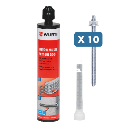 Slika 10 x sidrna palica (M16 x 165) s podložko in matico + sidrna masa za zahtevnejše sidranje v beton