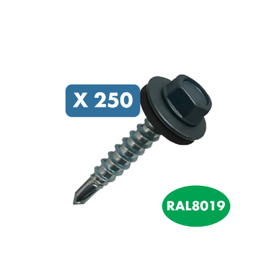 Slika 250 x samovrtalni kleparski vijak, 4,8 x 35 mm, RAL8019