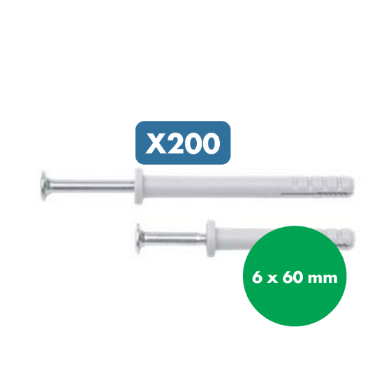 Slika 200 x univerzalni plastični udarni vložek, 6 x 60 mm