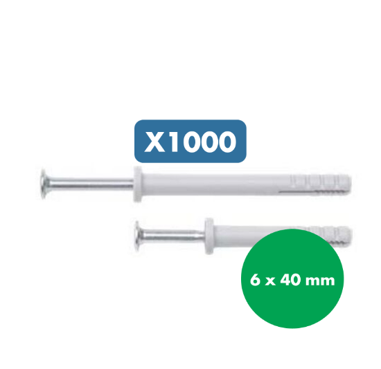 Slika 1000 x univerzalni plastični udarni vložek, 6 x 40 mm