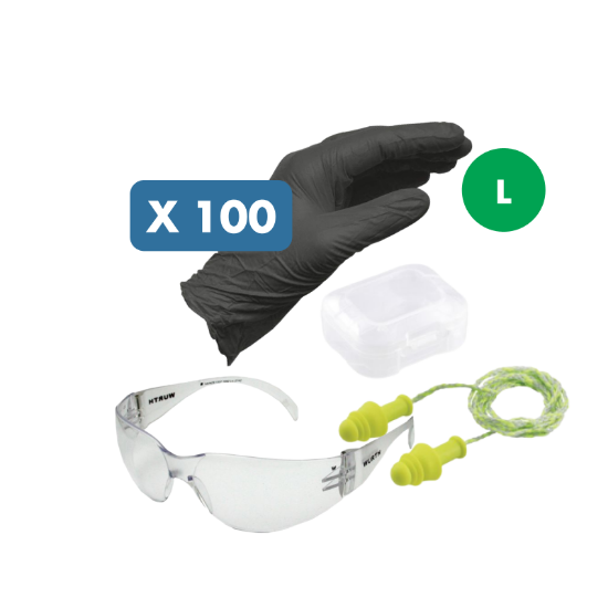 Slika 100 x nitril rokavice velikost L, očala Standard + čepki na vrvici