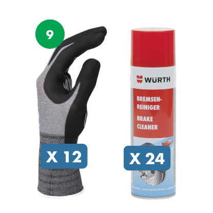 Slika Čistilo za zavore (24 x 500 ml) + 12 x zaščitne rokavice Tigerflex velikost 9