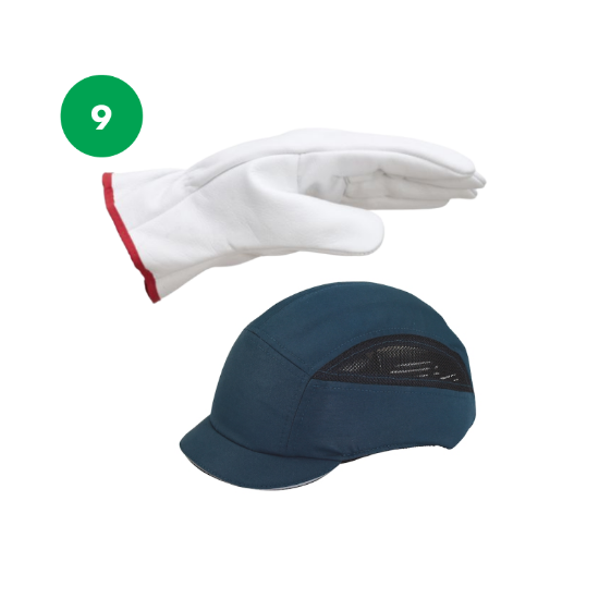 Slika 6 x usnjene rokavice,  velikost 9 in kapa proti udarcem 