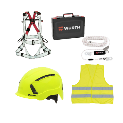 Slika 3-delni varovalni set za delo na višini, čelada + odsevni jopič