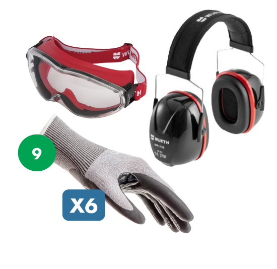 Slika Set zaščitnih očal Andromeda, glušnikov WNA 300 + 6 parov protiureznih rokavic, level C, velikost 9