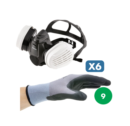 Slika Set za barvanje s polobrazno masko za barvanje, 2 filtroma + 6 pari rokavic Multifit nitril, velikost 9