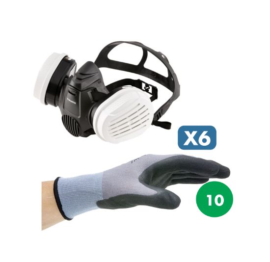 Slika Set za barvanje s polobrazno masko za barvanje, 2 filtroma + 6 pari rokavic Multifit nitril, velikost 10