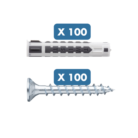 Slika 100 x najlonski zidni vložek SHARK-TWIST (10 x 56 mm) in 100 x vijak za pritrditev