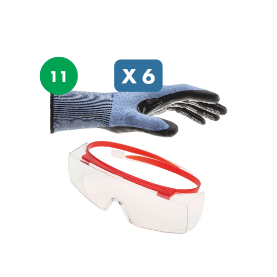 Slika Set 6 x protiurezne rokavice (level F, vel. 11) in zaščitna očala s pokritimi stranicami Libra