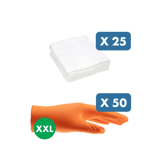 Slika Set 25 x vpojna krpa za olje + 50 x nitrilne močne rokavice za enkratno uporabo, vel. XXL