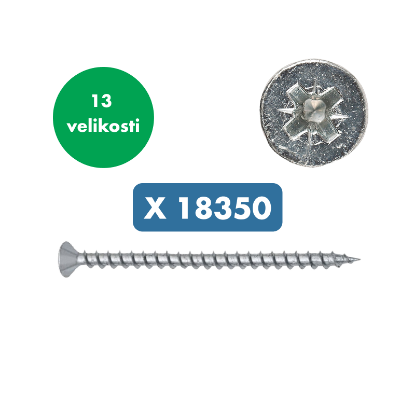 Slika Set za mizarje z 18350 x lesnimi vijaki z ugrezno glavo in PZ nastavkom "WUPOFAST"