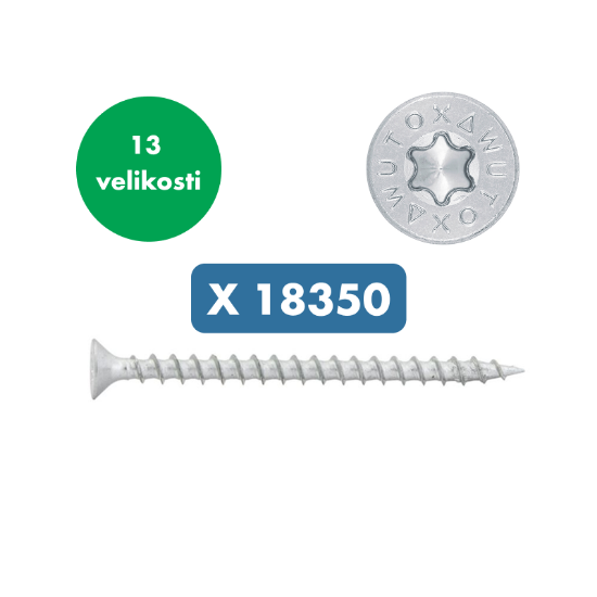 Slika Set za mizarje z 18350 x lesnimi vijaki z ugrezno glavo in TX nastavkom "WUTOX"