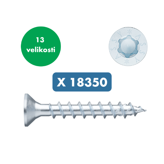 Slika Set za mizarje z 18350 x lesnimi vijaki z ugrezno glavo in RW nastavkom "ASSY"