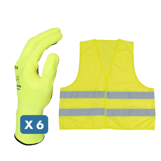 Slika 6 x rokavice Tigerflex HI-LITE + 1 x neon rumen odsevni jopič