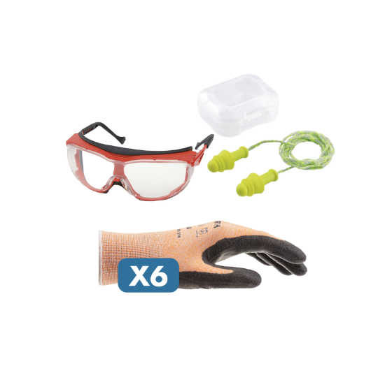 Slika Set za serviserje z očali Wega, čepki na vrvici + 6 pari protiureznih rokavic, level B
