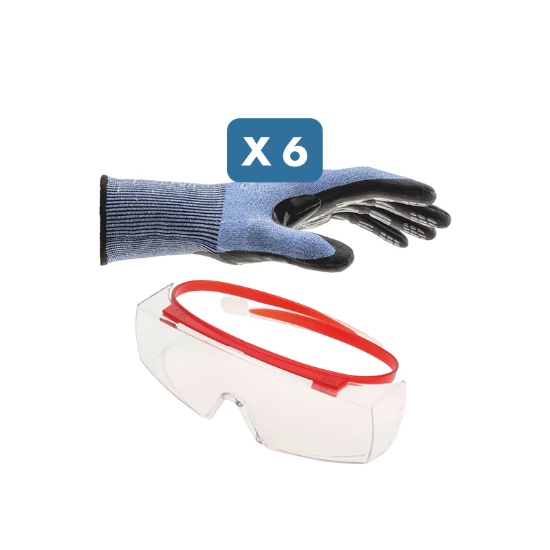 Slika Set 6 x protiurezne rokavice (level F) in zaščitna očala s pokritimi stranicami Libra