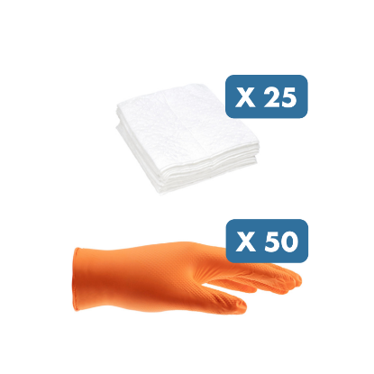 Slika Set 25 x vpojna krpa za olje + 50 x nitrilne močne rokavice za enkratno uporabo