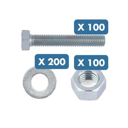 Slika Set 100/200 pocinkanih vijakov s 6-kotno glavo, 200/400 podložk in 100/200 6-kotnih matic