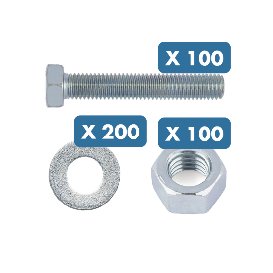 Slika Set 100/200 pocinkanih vijakov s 6-kotno glavo, 200/400 podložk in 100/200 6-kotnih matic